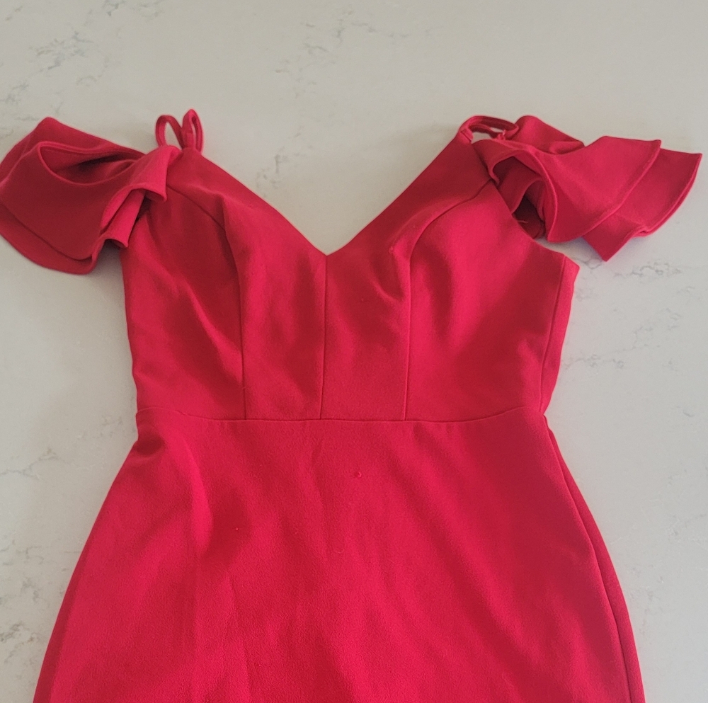 Red Dress With Ruffle Sleeve - Picture 2 of 4